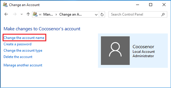 possible to change a microsoft user account name