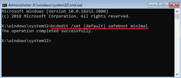 how to enter safe mode from command prompt