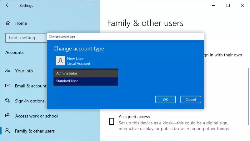 Change the user account type