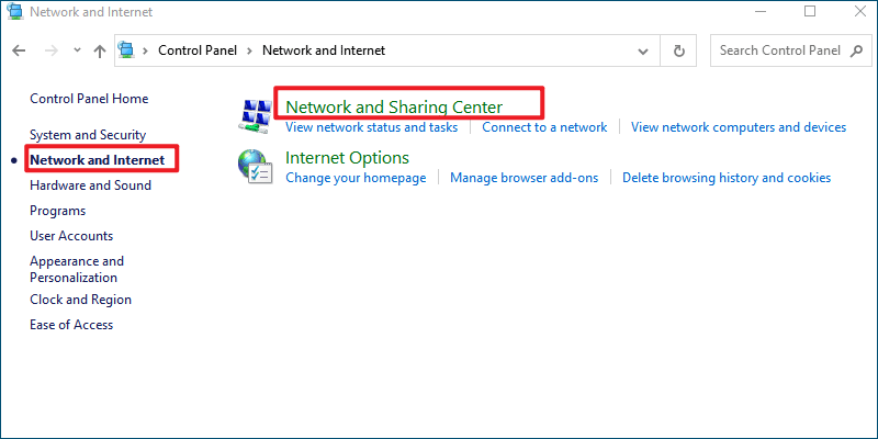 click network and sharing center