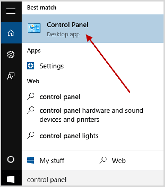 enter control panel and press enter key