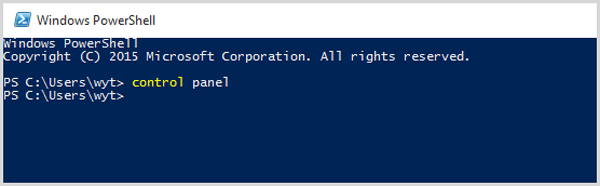 input control panel in the windows powershell