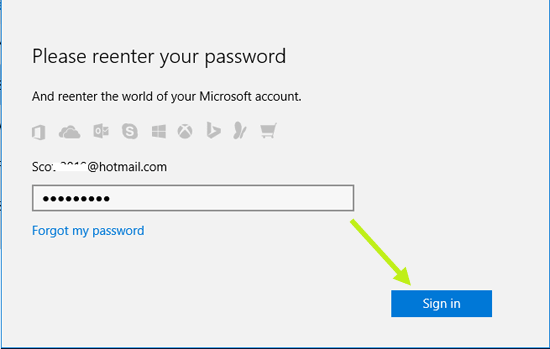 reenter microsoft account password