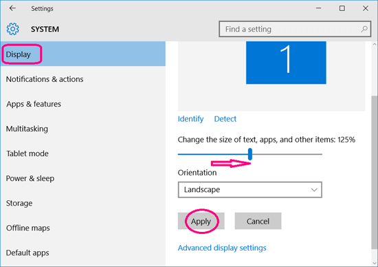 change windows 10 display settings