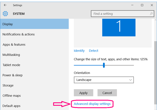 click on dvanced display settings