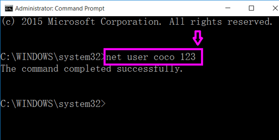 change windows 10 password with command 