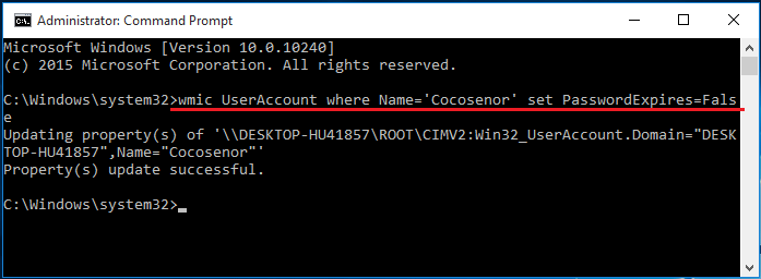 disable windows 10 password expiration with command