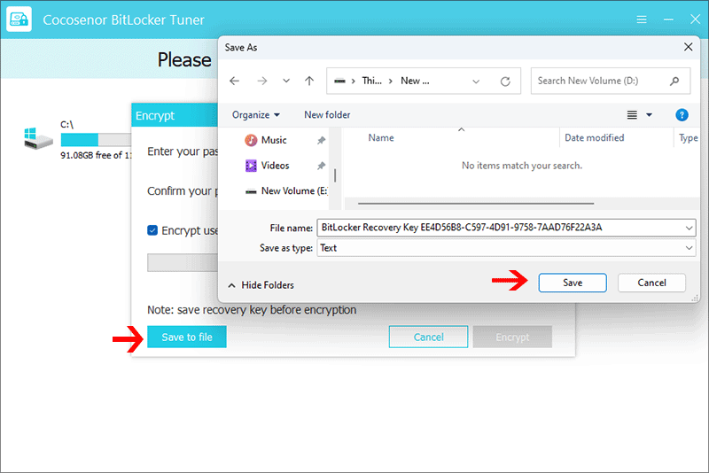 save BitLocker recovery key file