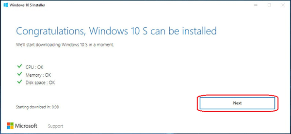 click next to download windows 10 s