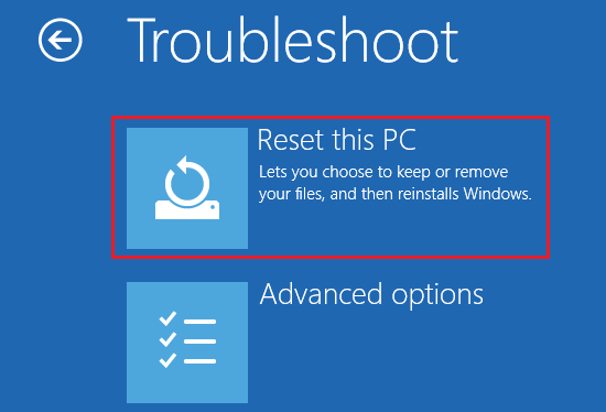 reset this pc windows 10 stuck clicked