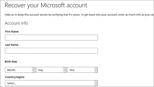 enter info to recover microsoft account