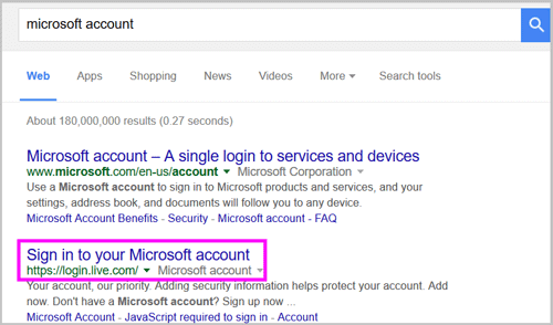 search microsoft account