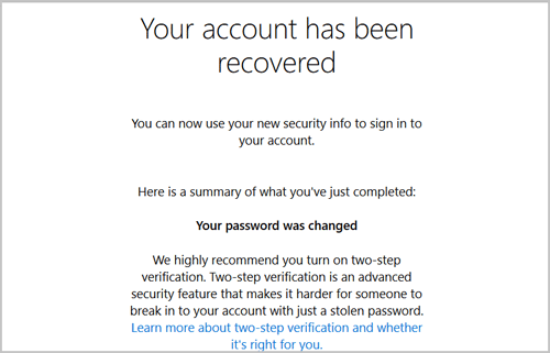 your account has been recovered