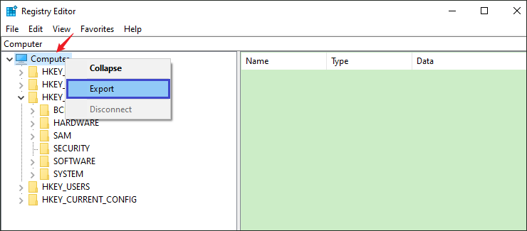 Right-click Computer and choose Export