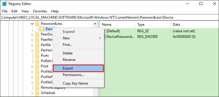 Export the specific key