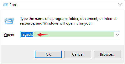 Type regedit in Run box