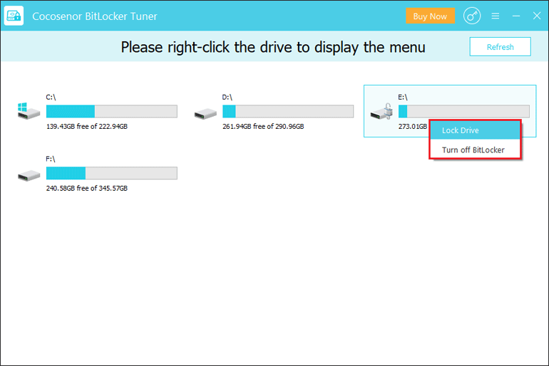 Right-click to manage BitLocker