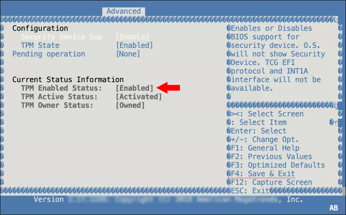 Enable TPM under Security