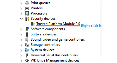 Right-click Trusted Platform Module