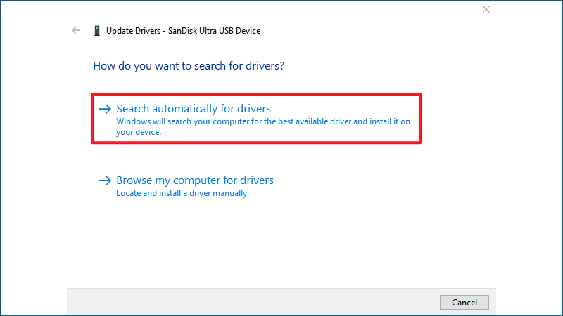 choose search automatically for drivers