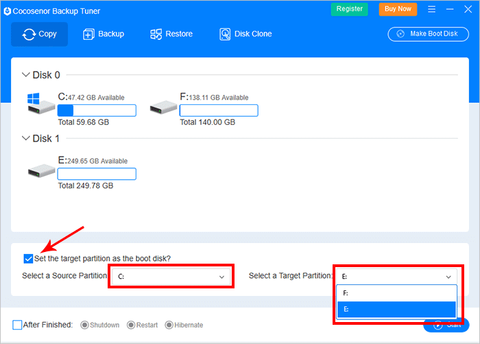 choose disk to copy