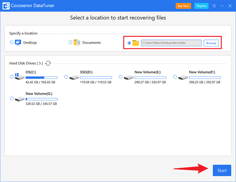 select specific folder and click start