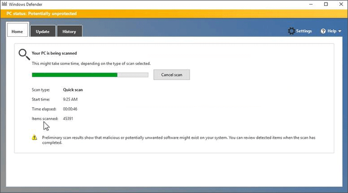 scan your PC by Windows defender
