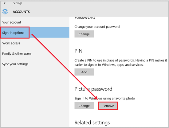remove picture password from windows 10