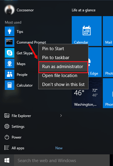 run cmd from start menu