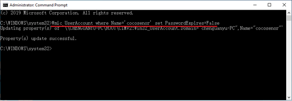 command to set windows 10 password never expires