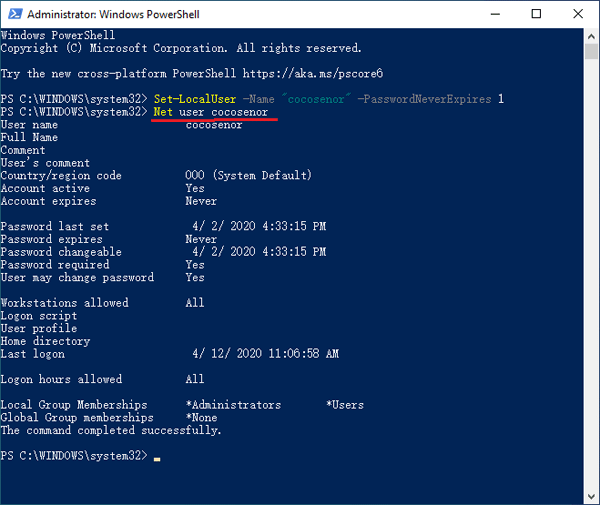 net user in powershell