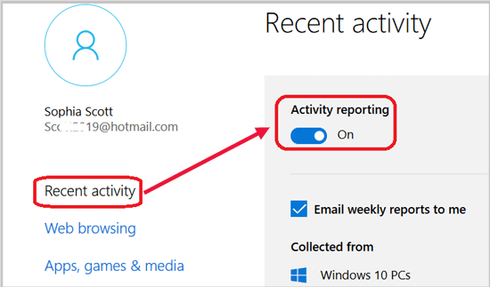 turn on activity reporting
