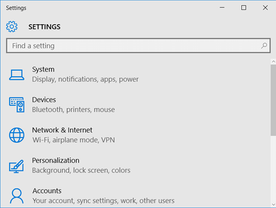 open windows 10 settings