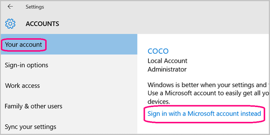 sign in with a microsoft account instead