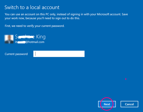 switch to a local account