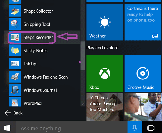 windows steps recorder windows 10