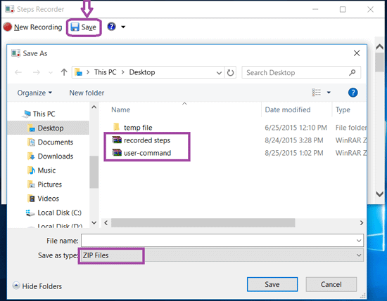 save recorded steps