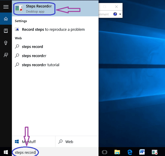 search steps recorder on cortana