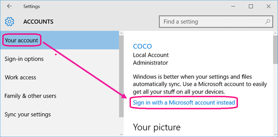 Switch Local Account to Microsoft Live Account on Windows 10