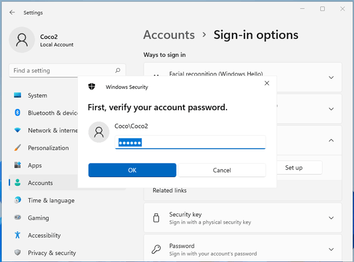 type current password