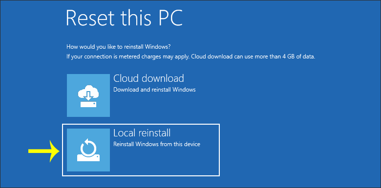 choose Local reinstall