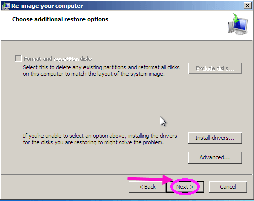 choose additional restore options