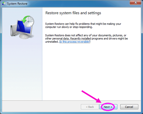 restore system files and settings