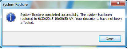 system restore completed successfully