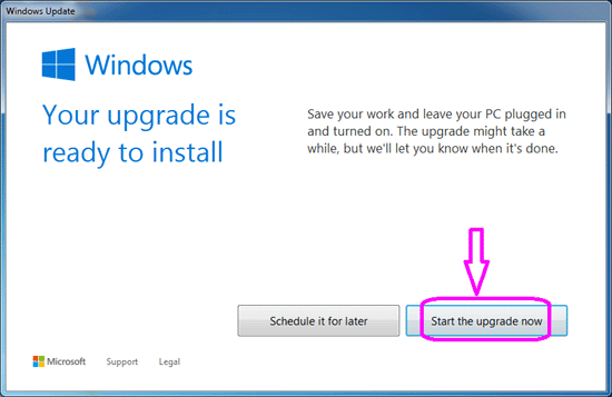 start the windows 10 upgrade now
