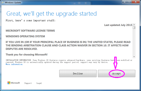 will get the windows 10 upgrade start