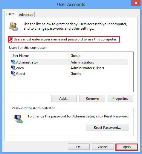 disable windows 8 password