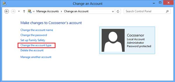 delete administrator account windows 8