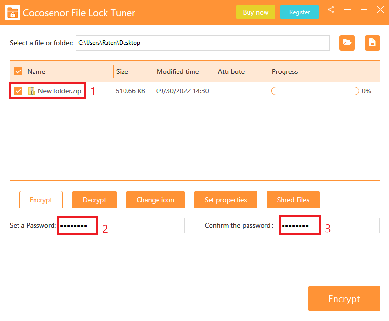 set and confirm the password