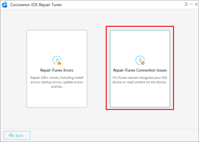 click Repair iTunes Connection Issues